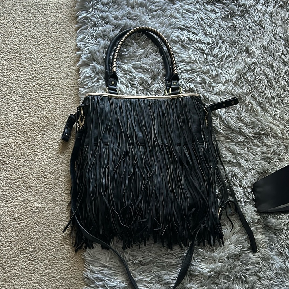 Steve Madden black fringe tote